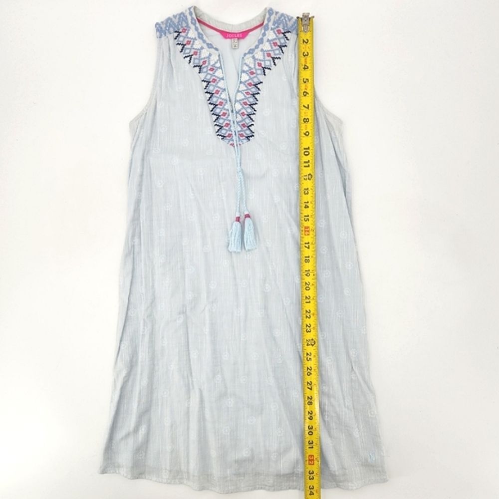Joules Oriella Dress Size 2 Blue Embroidered Dotted Tassel Boho Beachy - Picture 6 of 8